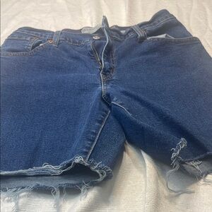 Dark Indigo Frayed Hem Women's Denim Shorts